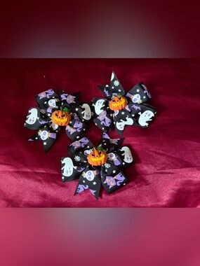 Halloween Pumpkin & Ghost Hair Bows for Kids - Black and Orange
